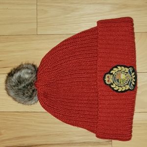 Women's red Ralph Lauren beanie.